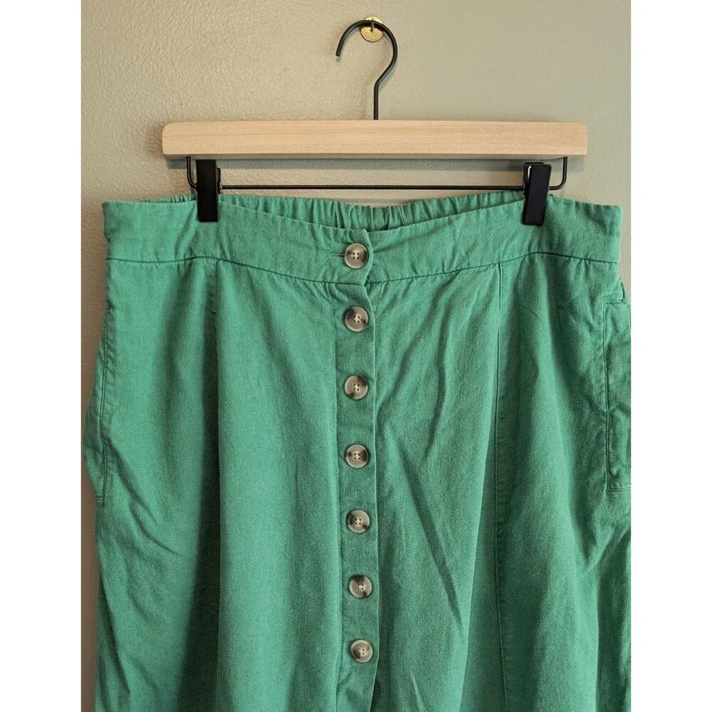 Universal Thread Womens XL Skirt Midi Button Down Green Linen Blend Boho Summer - Picture 2 of 7